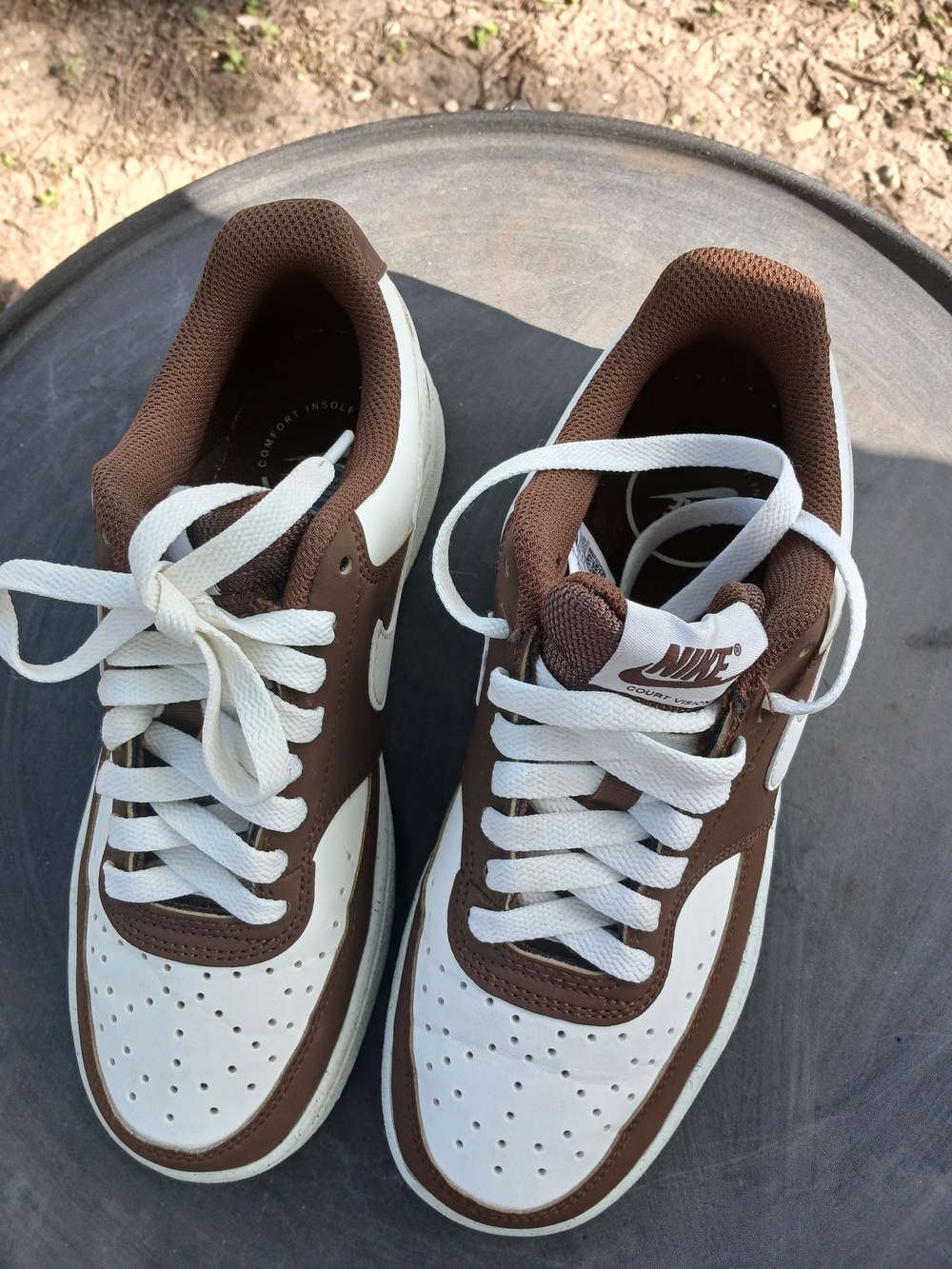 Nike Men’s Brown and White Low-Top Sneakers Court Vision